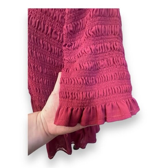 Women’s torrid 3 Beet Red Boat Neck Peplum Chiffon Smocked Top 22 24 3X XXXL 3XL - Picture 9 of 14